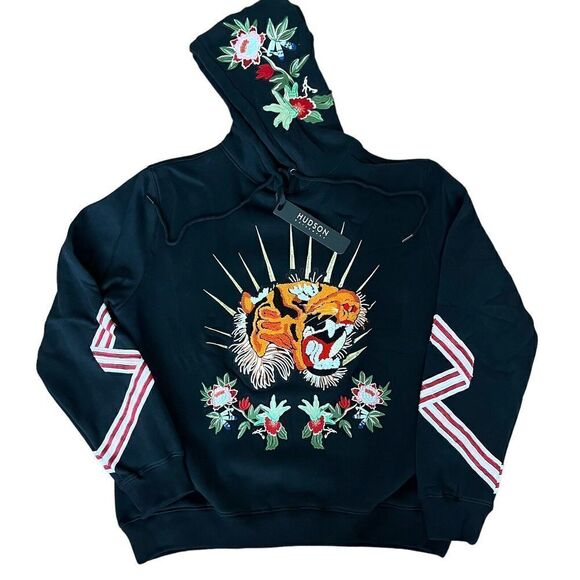 New Hudson Tiger floral Embroidered Hoodie Sweatshirt XXL